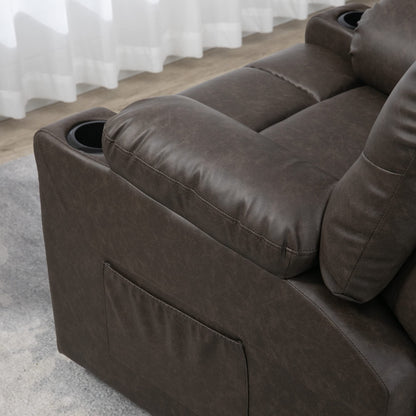 - HOMCOM Manual Recliner Chair | Overstuffed PU Leather Recliner Armchair | Footrest | Cup Holders | Side Pockets | 360° Swivel -