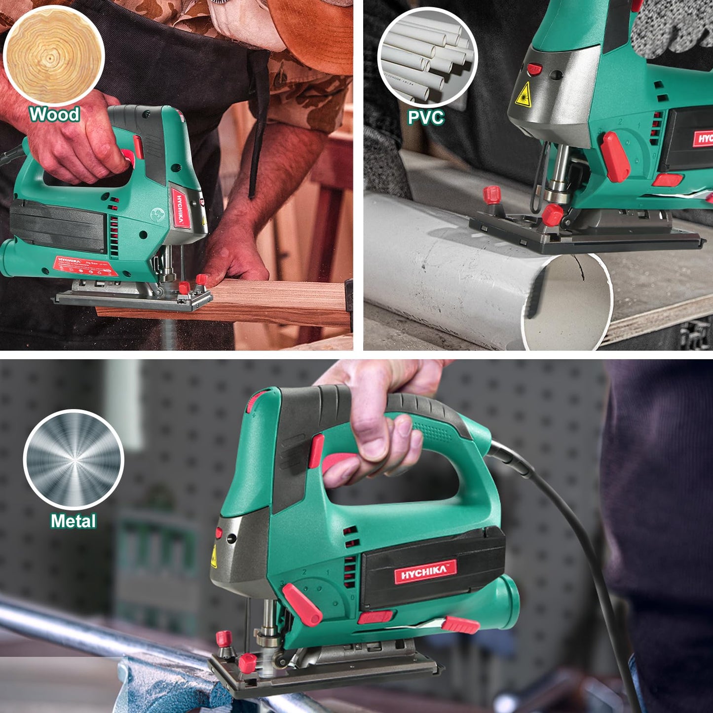 - Jig Saws | 800W Max Cutting Depth 110mm for Wood | 800-3000 SPM HYCHIKA Electric Jigsaw with Laser | 6 Variable Speeds -