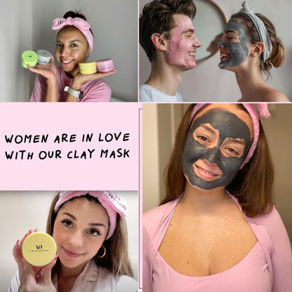 Clay Mask | Clay Face Mask | Premium Pack of 4(400g) With Bonus Headband & Brush | Turmeric Vitamin C Clay Mask For Face, Green Tea, Rose, Dead Sea Mud Mask | Deep Pore Cleansing & Brightening