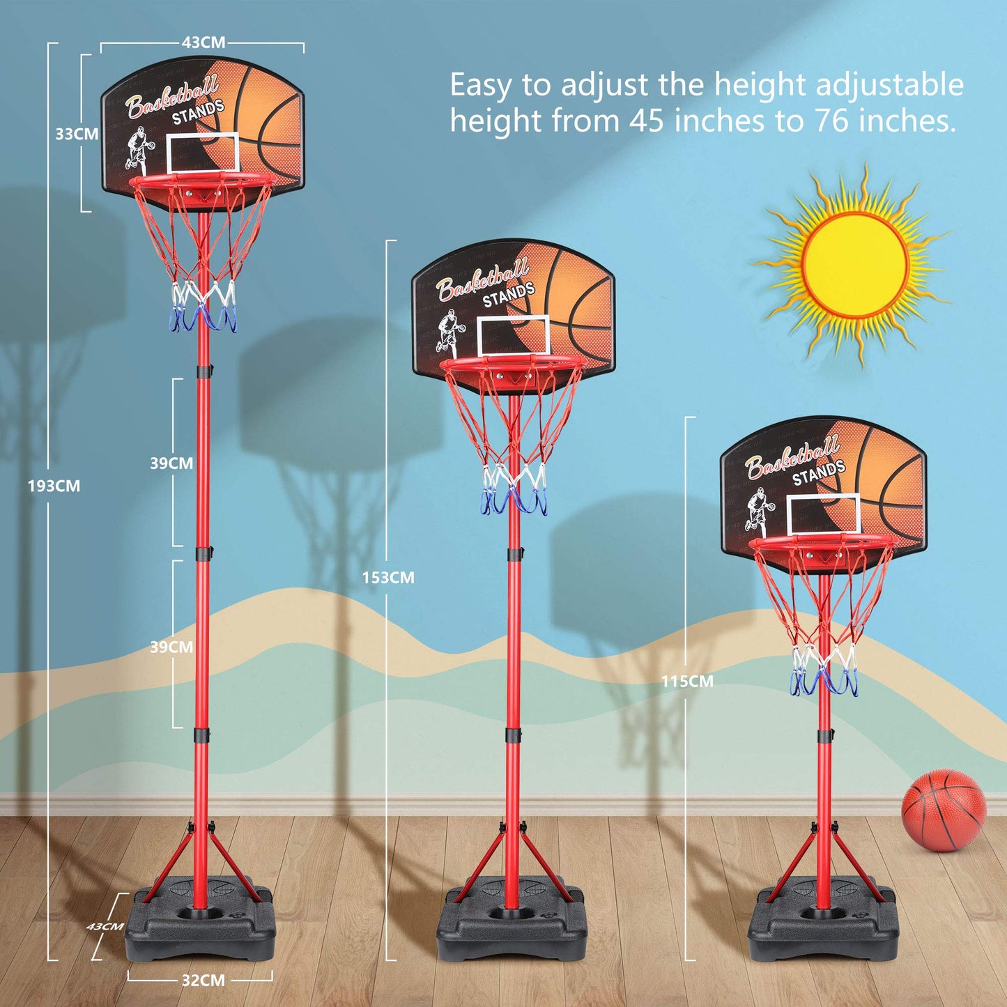 Basketball Hoop, KAMDHENU Kids Toy Basketball Hoop with Darts Target 2 in 1 with Height-Adjustable 3.2ft-6.2ft, Portable Basketball Hoop Indoor and Outdoor Activities for Kids Age 3-8