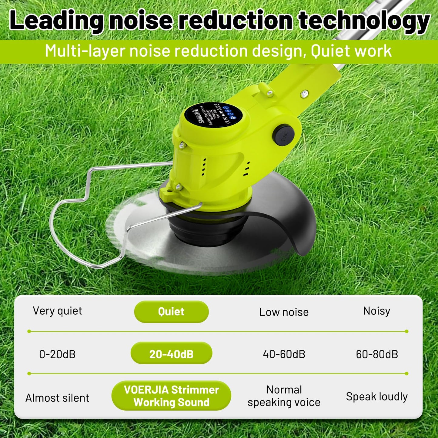 - VOERJIA 24V Metal Blade Strimmer, Telescopic Cordless Strimmer, 2x2000mAh Battery -