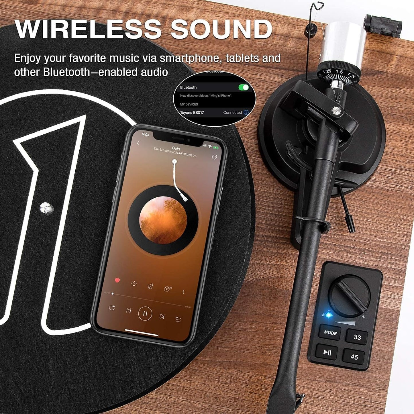 - 1 BY ONE Bluetooth Turntable Hi-Fi System with 36 Watt Bookshelf Speakers, Vinyl Record Player with Magnetic Cartridge