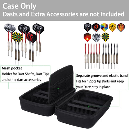 co2CREA Hard EVA Shell Storage Dart Case for 12 Steel Tip or Soft Tip Darts, Carrying Case with Numerous mesh Pockets Holder for Dart Tips,Shafts,Flights and More Dart Accessories,Case Only