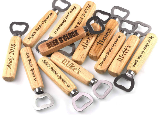 - Personalised Engraved Bottle Opener with Wood Handle -