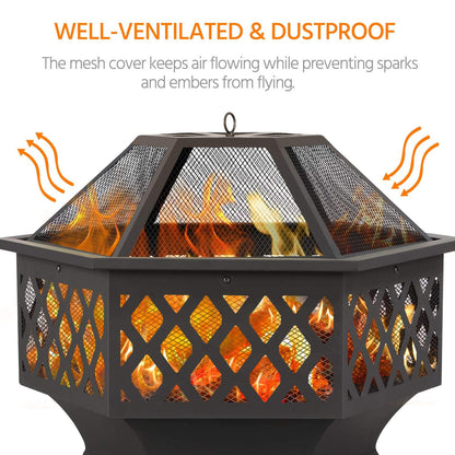 - Yaheetech Fire Pit Heavy Duty Fire Bowl Large Fire Pit with Mesh Poker, For Outdoor Patio.