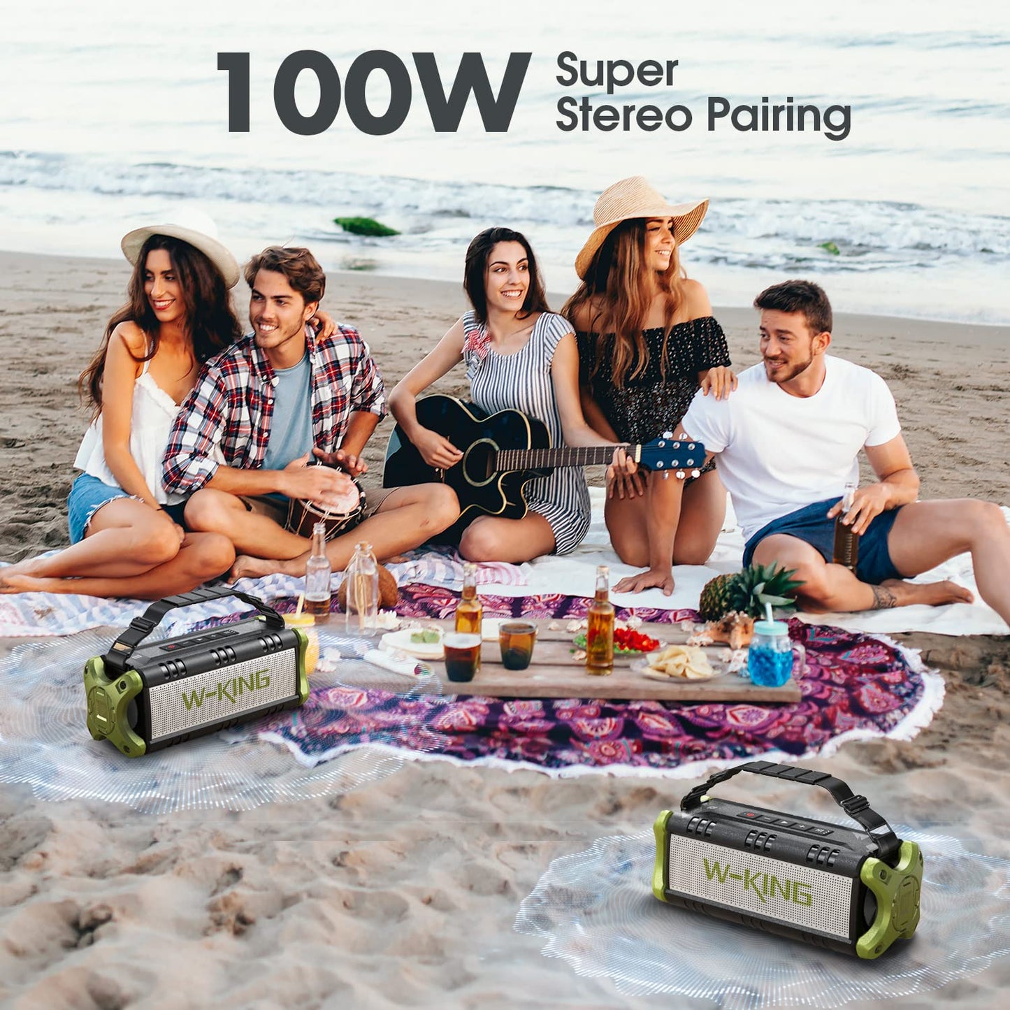 - W-KING Bluetooth Speakers, 90W Peak 50W RMS Portable Bluetooth Speaker