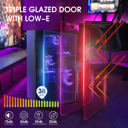- HCK 98L Cyberpunk Mini Beer Fridge with Glass Door | Beverage Refrigerators | 0-10°C | Led Light -