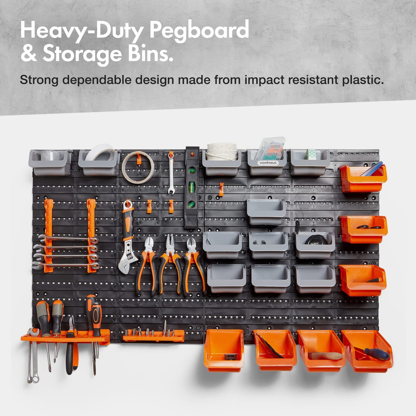- VonHaus 44 Piece Wall Mounted Pegboard Hook, Storage Bins and Panel Set -