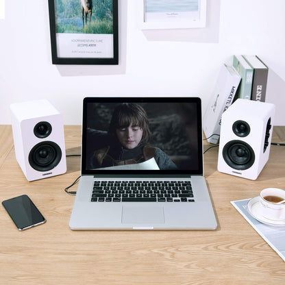 - Sanyun SW208 3" | Active Bluetooth 5.0 Bookshelf Speakers – 60W Carbon Fiber Unit -