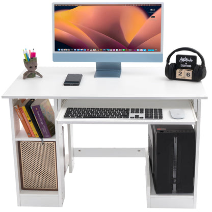 Blisswood Home Office Desk, White Computer Desk With Shelves & Sliding Keyboard Tray PC Laptop Table For Writing Workstation Bedroom Study Furniture (90 x 55 x 72CM)