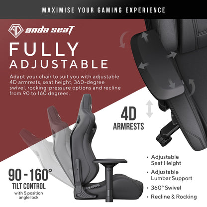 Anda Seat Kaiser 2 XL Gaming Chair - Ergonomic Reclining Video Game Chairs, PVC Leather Computer Home Office Chair, Heavy Duty Neck & Back Lumbar Support - Black Folding Recliner Seat for Adults