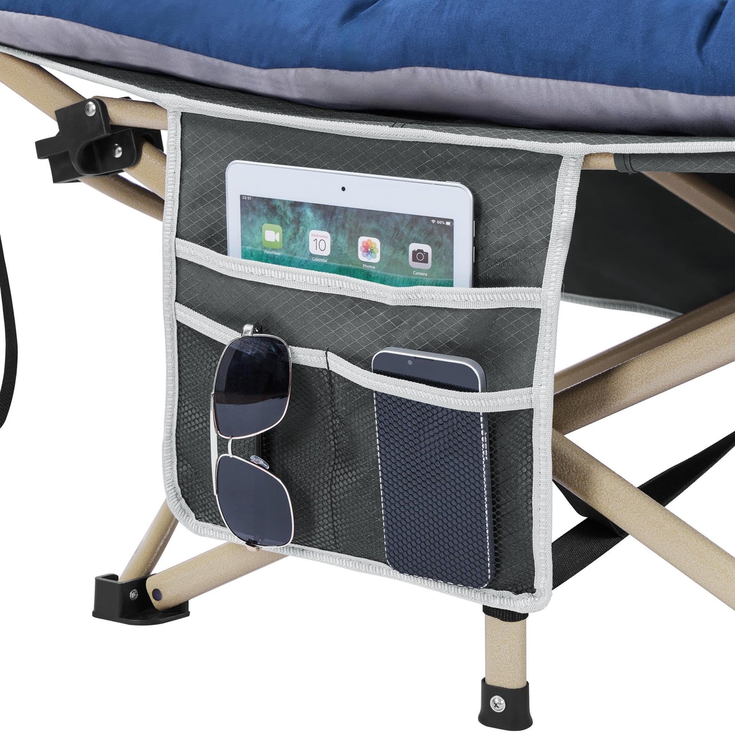 - Yaheetech Folding Camping Cot Portable Outdoor Bed for Adults w/Mat & Storage Bag.