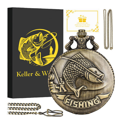 - Keller & Weber Vintage Fishing Pocket Watches for Men | FOB Pocket Watch with Chain -