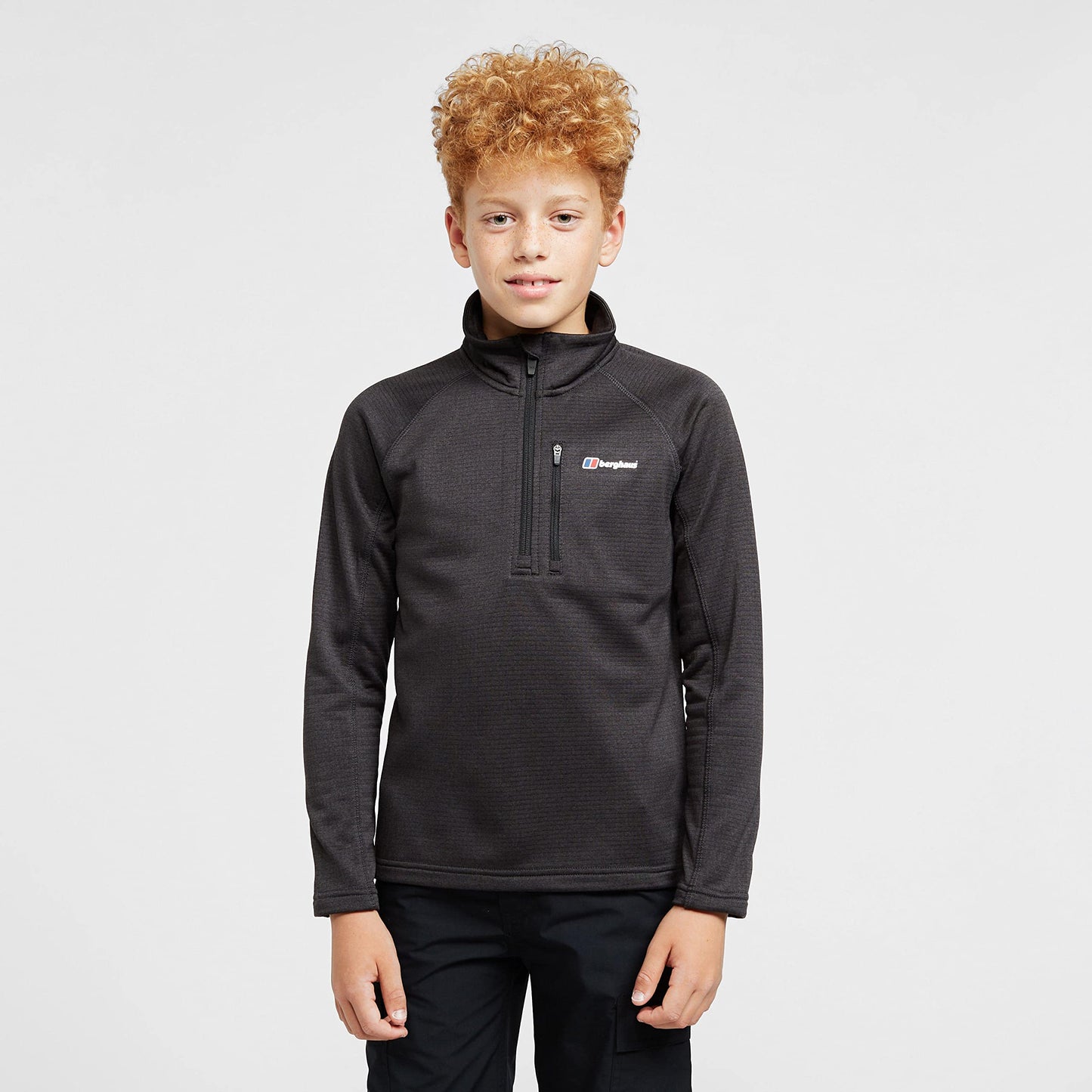 Berghaus Grid Kids' Fleece Top with Half-zip Fastening, Kids' Midlayer Fleece, Kids' Hiking & Outdoor Recreation (7-8 Years, Black)