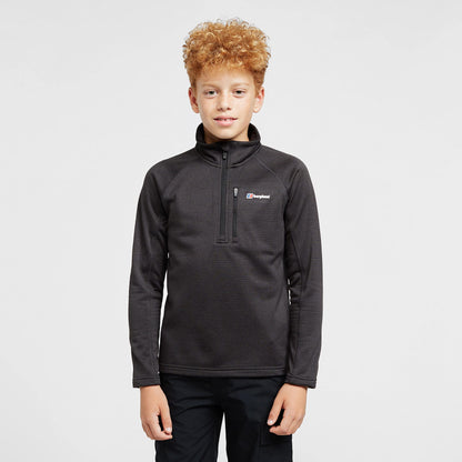 Berghaus Grid Kids' Fleece Top with Half-zip Fastening, Kids' Midlayer Fleece, Kids' Hiking & Outdoor Recreation (7-8 Years, Black)