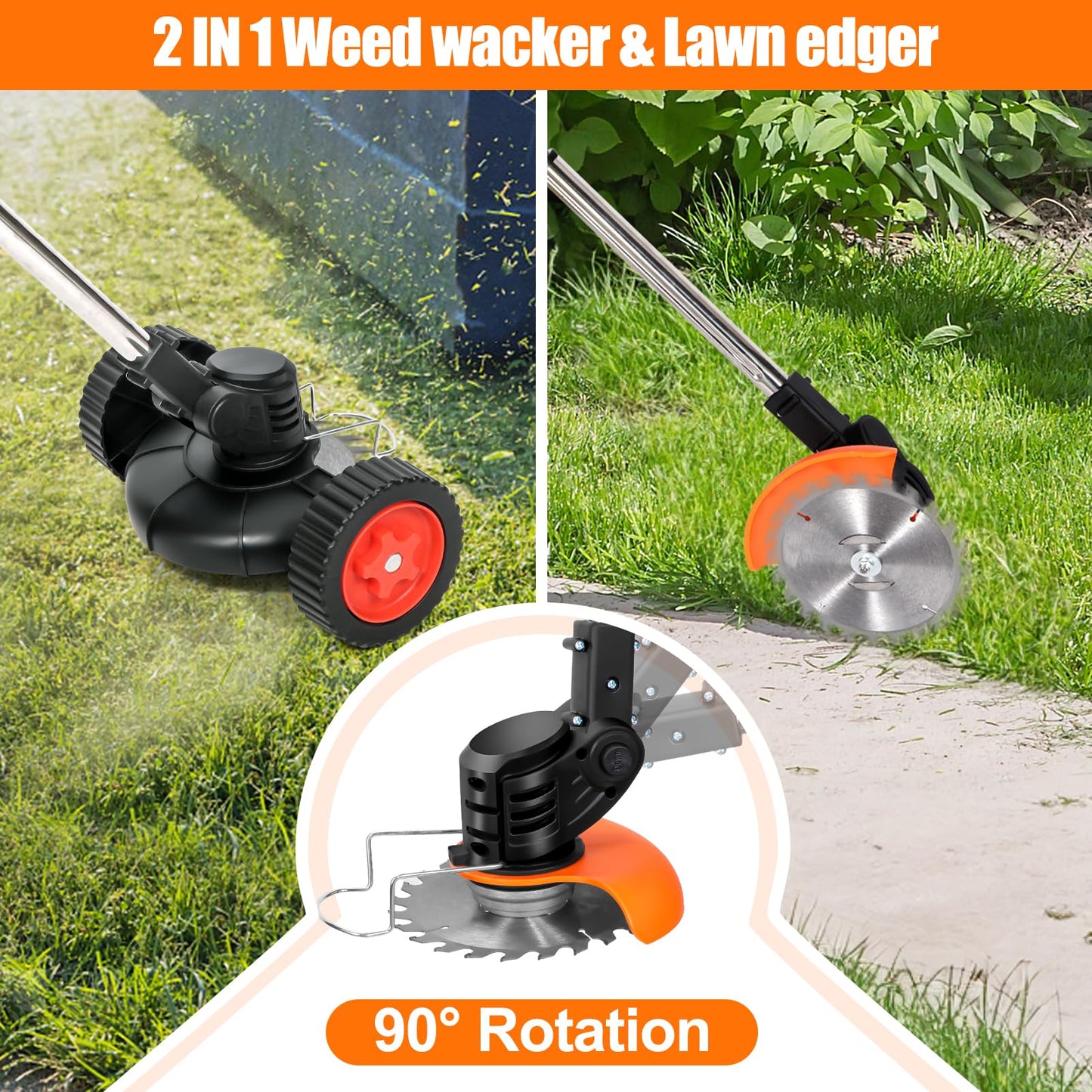 Cordless Strimmer 21v Garden Strimmer with 2pcs 4.0ah Batteries&25pcs Blade&removable Wheels Electric Strimmer Lightweight Battery Strimmer Height Adjustable Metal Blade Strimmer for Gardens Lawns