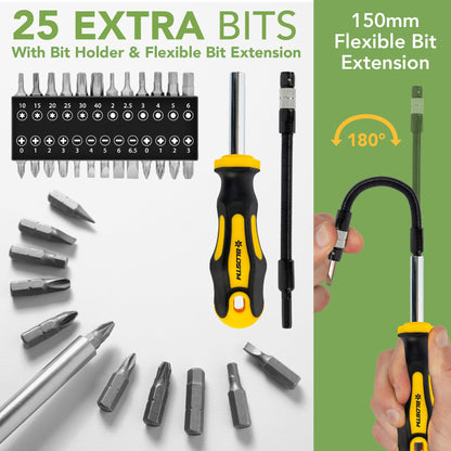 BLOSTM Premium Magnetic Screwdriver Set - 42pcs Screwdriver Set Magnetic Tips with Comfort Grip, Cross-Head Screwdriver Heads, Flat Heads & Heavy Duty Storage Case - Precision Screwdriver Set - 42PCS