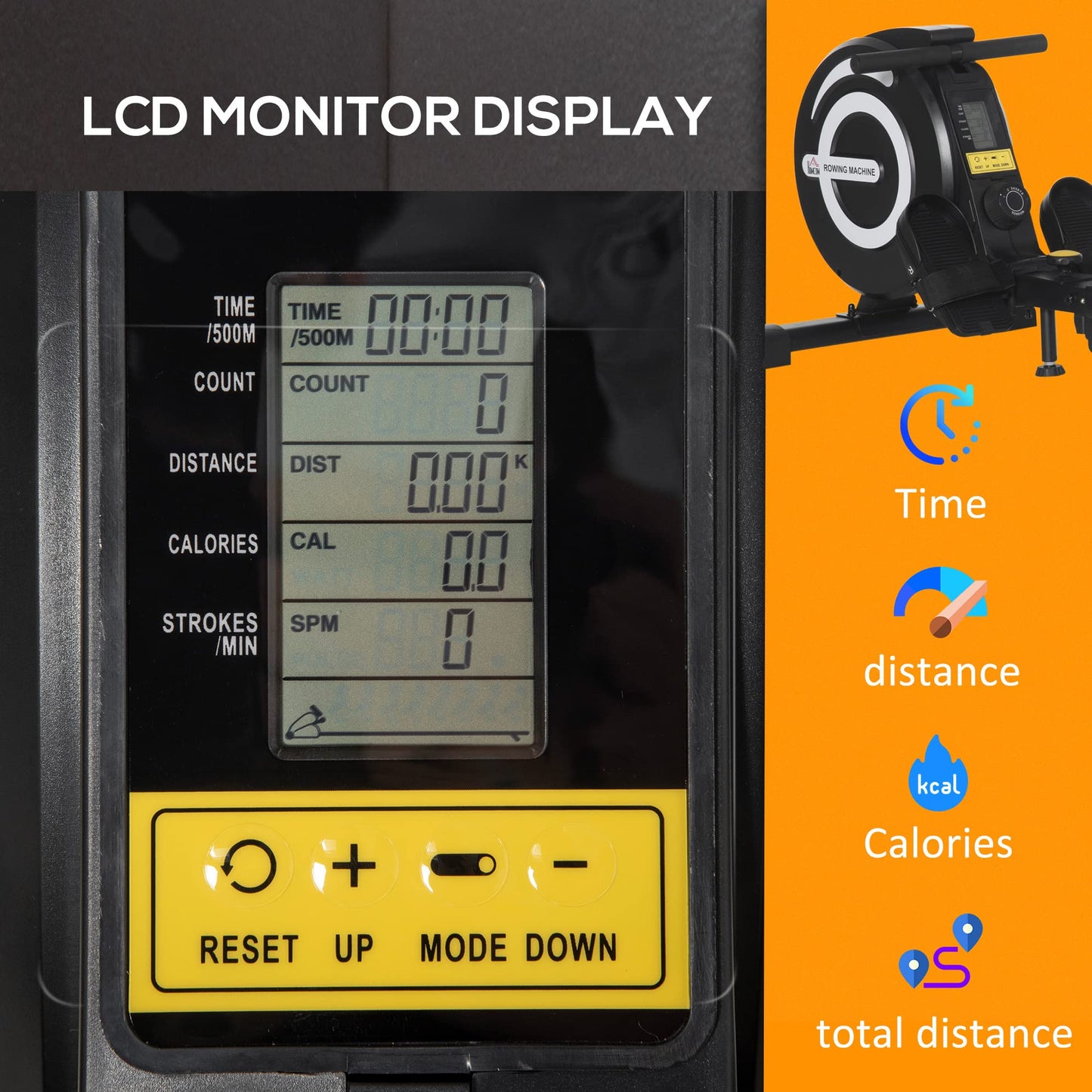 - HOMCOM Indoor Body Health & Fitness Adjustable Magnetic Rowing Machine Rower | LCD Digital Monitor | Wheels -