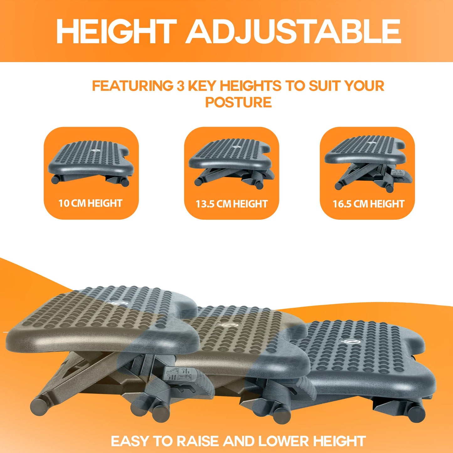 - ZENO Foot Rest | 3 Height Adjustable | Under Desk Foot Rest