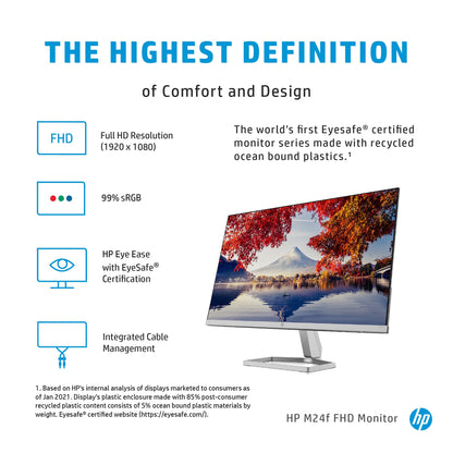 - HP 24 Inch FHD Monitor | M24f | Full HD IPS LED Display | Ultraslim | Tilt Adjustable | 75hz Refresh Rate | 5ms Response Time -