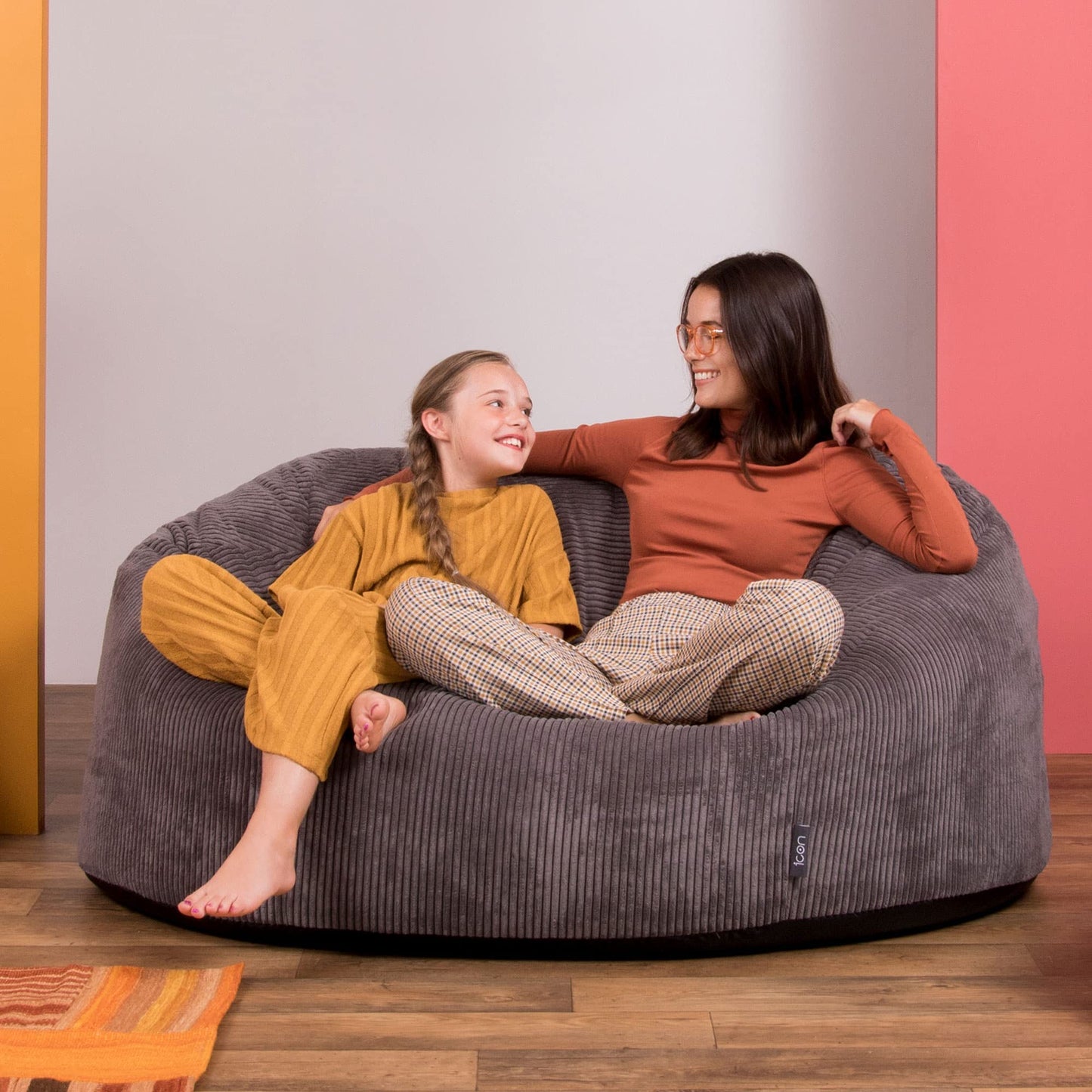 - icon Soul Cord Loveseat Bean Bag Sofa | Charcoal Grey | Extra Large | 130cm x 116cm -