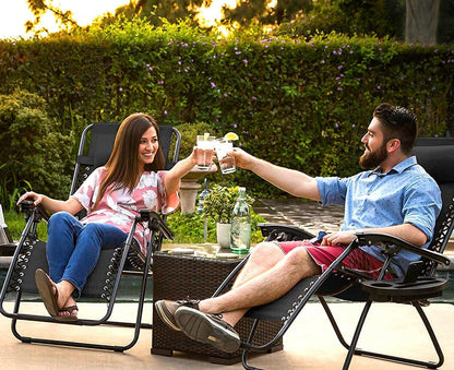 Aspect Zero Gravity Chair Set of 2, Outdoor Garden Sunloungers, Sturdy Textoline, Reclining Garden Chairs with Cup Holder and Pillow Headrest - Black