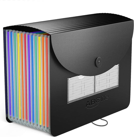 ABC life Expanding File Folder - 12 Pockets Portable Rainbow A4 File Organiser Self Standing Accordion Document Filing Box High Capacity Storage Bag for Home & Office & School (12 Pocket with Cover)