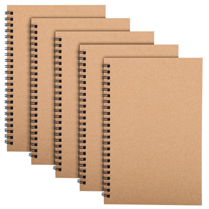 5 Packs Spiral Notepad A5, 120 Pages/ 60 Sheets Kraft Cover Wirebound Notebooks Bulk Journals, 8.3 * 5.5 inch Lined Notebook for Business Office School Travel