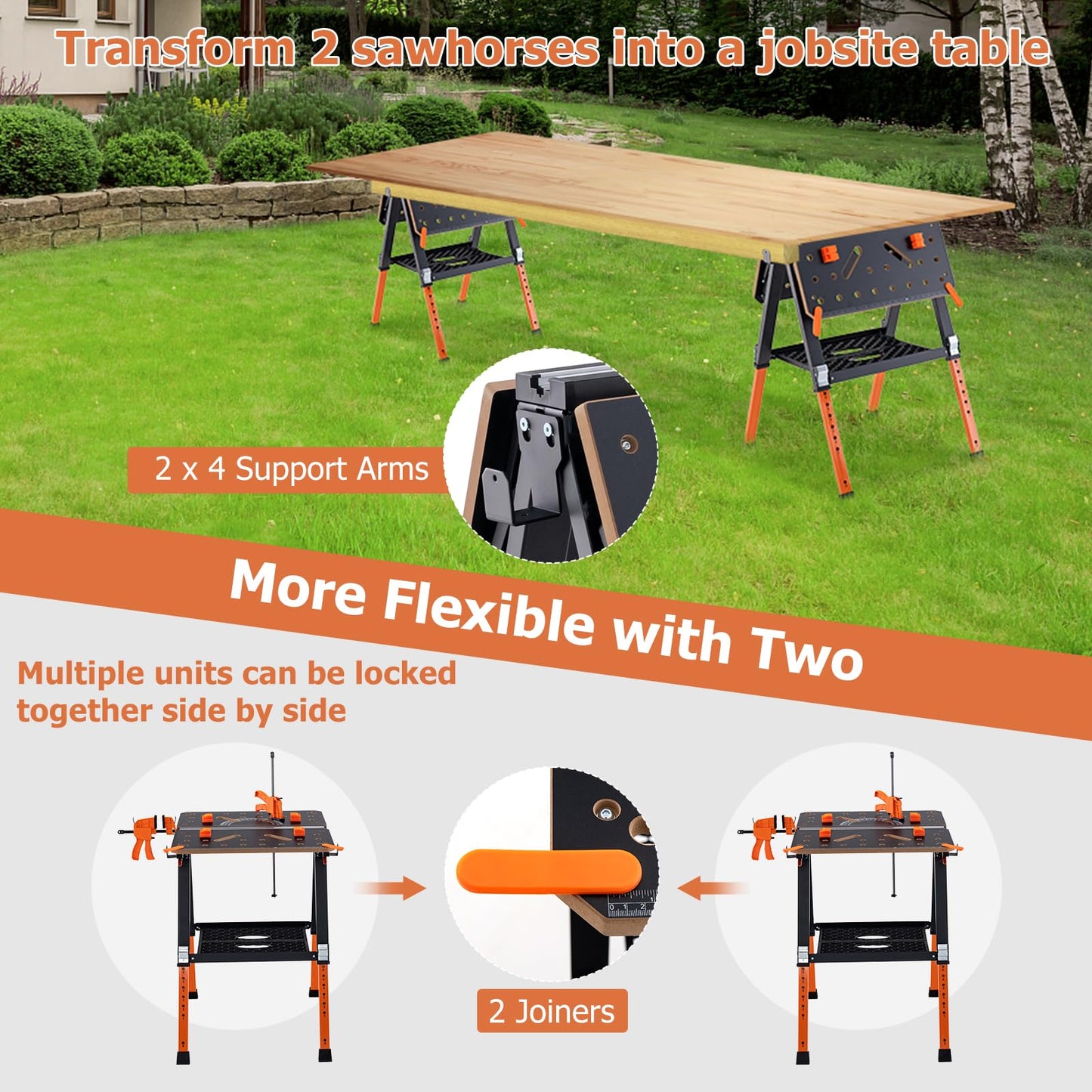 - TANGZON Folding Workbench | Height Adjustable | Flip-Top Work Bench -