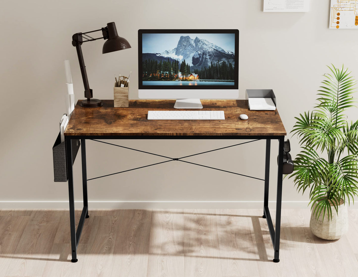 - HOMIDEC Writing Computer Desk | Office Work Desk for student and worker | Laptop Table with Storage Bag and Headphone Hook -