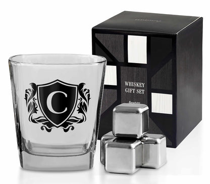 - Whisky Gifts for Men, Personalized Initial Whiskey Glass with Whiskey Stones for Dad