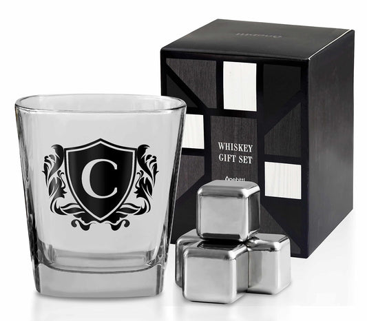 - Whisky Gifts for Men, Personalized Initial Whiskey Glass with Whiskey Stones for Dad