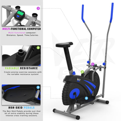 - We R Sports 2-IN-1 Elliptical Cross Trainer & Exercise Bike Home Fitness Cardio Workout Machine (Blue)