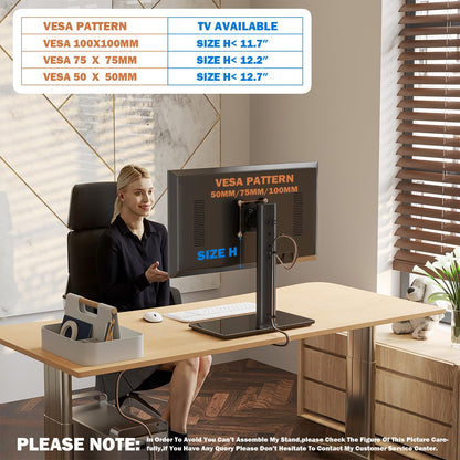 - Single LCD Computer Monitor Free-Standing Desk Stand Riser | 13 inch to 32 inch Screen -
