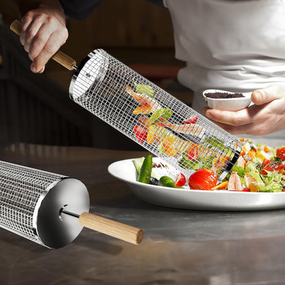 - Nesting Grill Baskets (2PCS) | Removable Wooden Handle | 304 Stainless Steel -