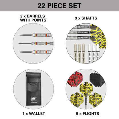 - TARGET Darts | Dimitri van den Bergh Dimi | 24G | 80% Tungsten Steel | 9 Pro Grip Shafts | 9 Pro Ultra Flights | Dart Wallet Bundle -
