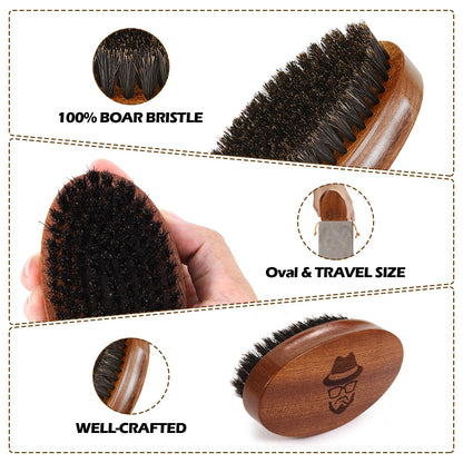 Boar Bristle Beard Brush for Men, Beards and Mustaches Grooming Set Including 100% Pure Boar Bristle Beard Brush, Beard Comb, 2 Pcs Mustache Scissors, and Travel Bag from Sofmild