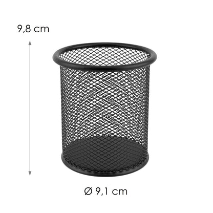 D.RECT Metal Pen Holder Round Wire Metal Mesh Multifunctional Cup for Ballpoint Pen Diameter 85 mm Black 7613