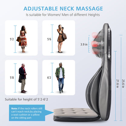 COMFIER Shiatsu Back Massager with Heat -Deep Tissue Kneading Massage Chair, Massage Chair Pad for Full Back, Chair Massager for Home or Office Chair use (dark grey), Gifts for Women,Men
