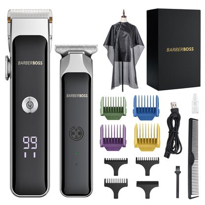 BarberBoss Portable Beard Trimmer Men, Professional Facial Groomer, Men’s Hair Clippers, Self-Sharpening Ceramic Blade, Precision Dial, USB Charging, Red/Green & LED Indicator, QR-2682