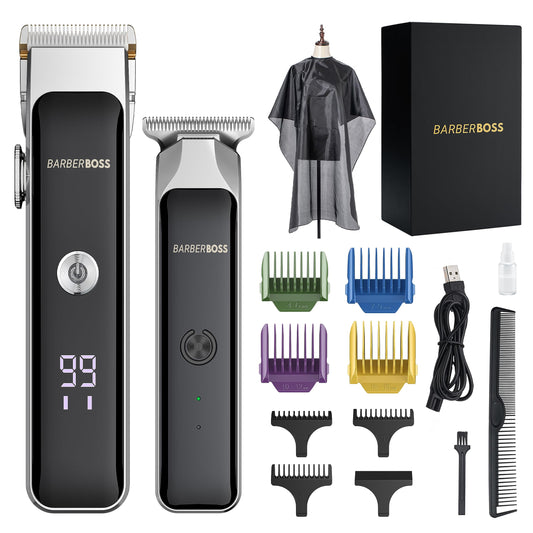 BarberBoss Portable Beard Trimmer Men, Professional Facial Groomer, Men’s Hair Clippers, Self-Sharpening Ceramic Blade, Precision Dial, USB Charging, Red/Green & LED Indicator, QR-2682