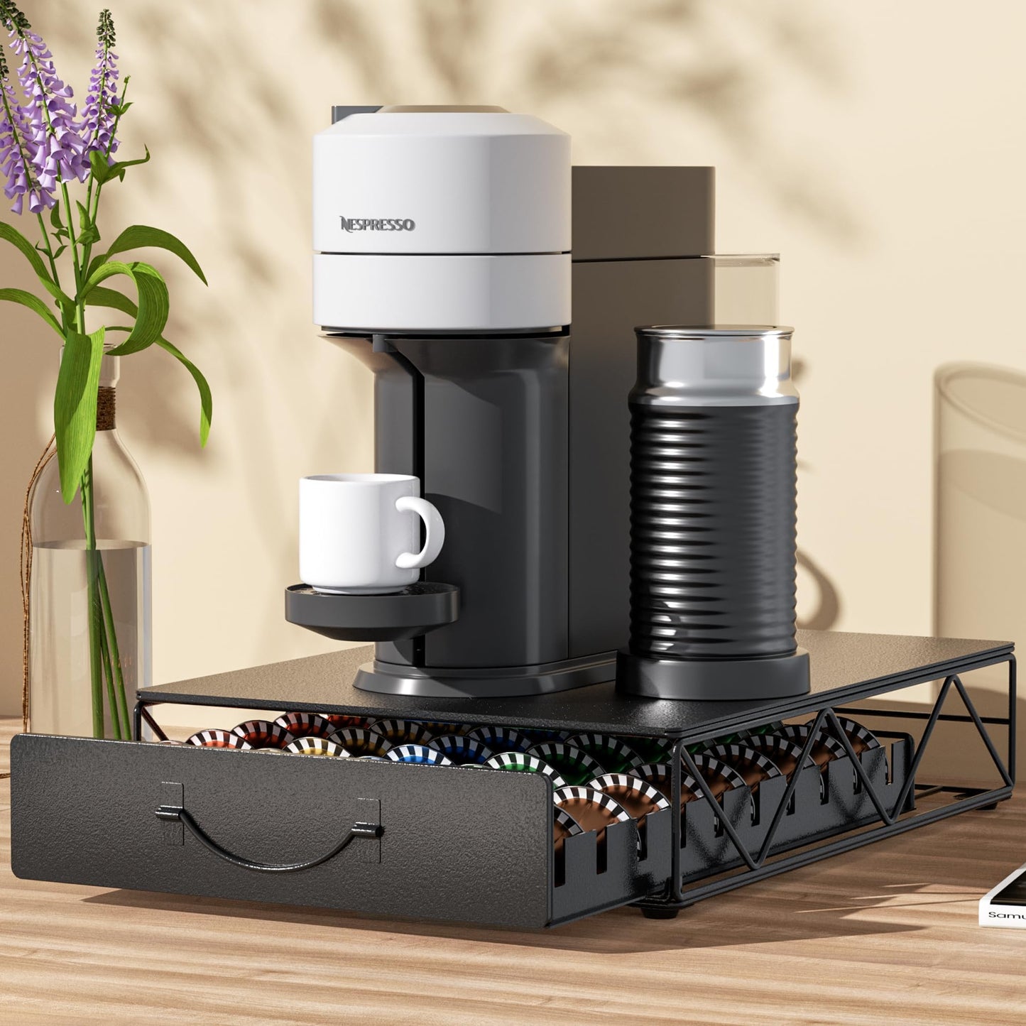 - HFHOME Metal Coffee Pod Holder | 50 Nespresso Vertuo Capsules Pod Holder -