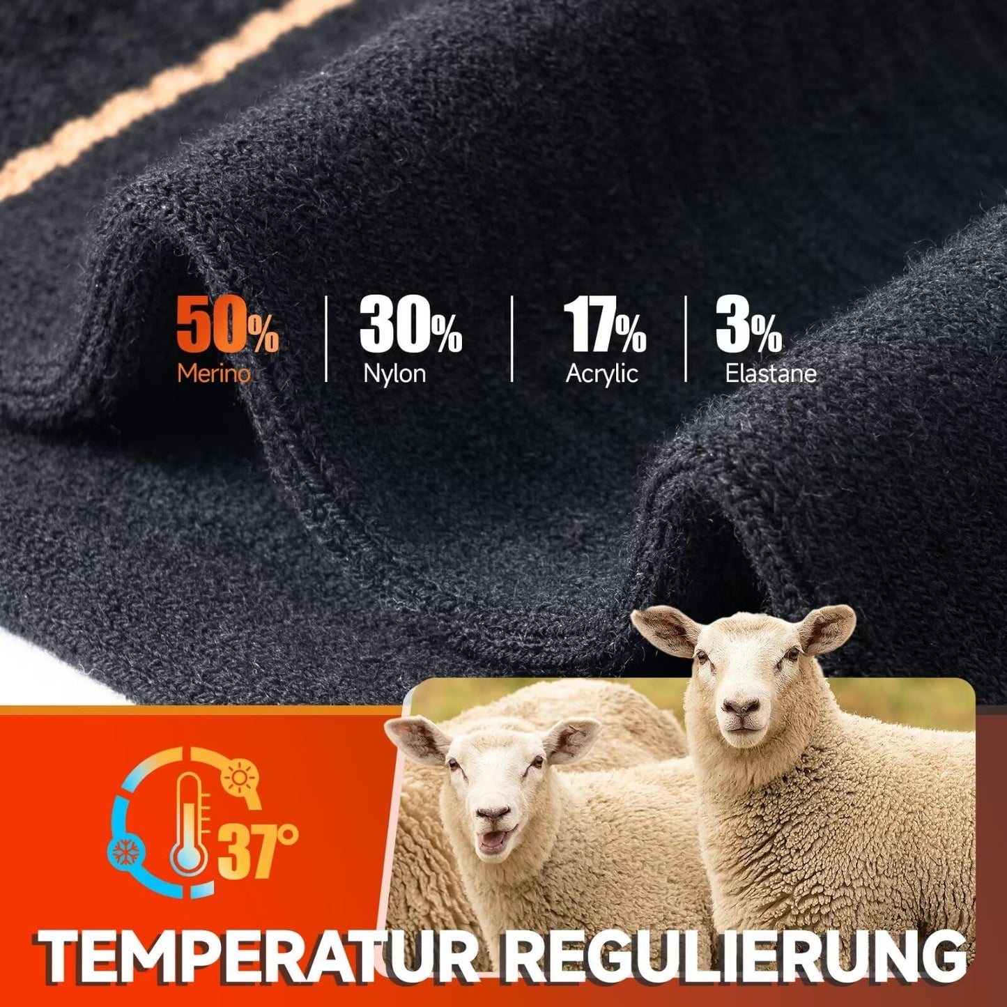 Alaplus Mens Socks Merino Wool Walking Socks for Men Women, Professional Athletic Socks for Hiking Running Trainer Work Skiing and Outdoor Sports - 3 Pairs