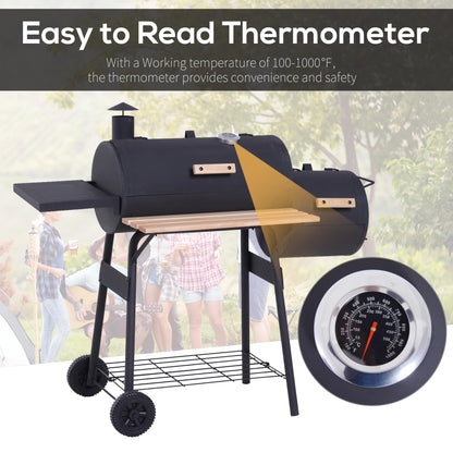 - Outsunny Charcoal Barbecue Grill | Offset Smoker | Barrel BBQ Trolley | 3 Storage Shelves -