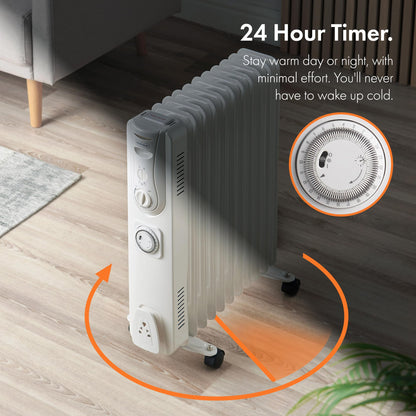 = VonHaus Oil Filled Radiator 11 Fin, Heater Portable Electric Free Standing 2500W for Home, Office, Any Room