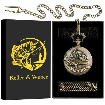 - Keller & Weber Vintage Fishing Pocket Watches for Men | FOB Pocket Watch with Chain -