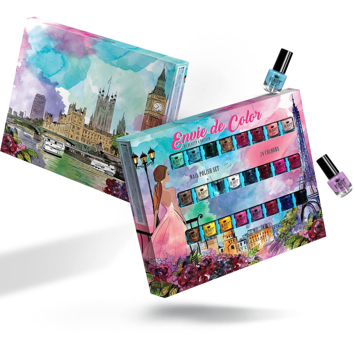 Beauty4Britain Nail Polish Varnish Set 48 Modern Colours + 2 Nail Art Sticker Sets + 2 Display Boxes