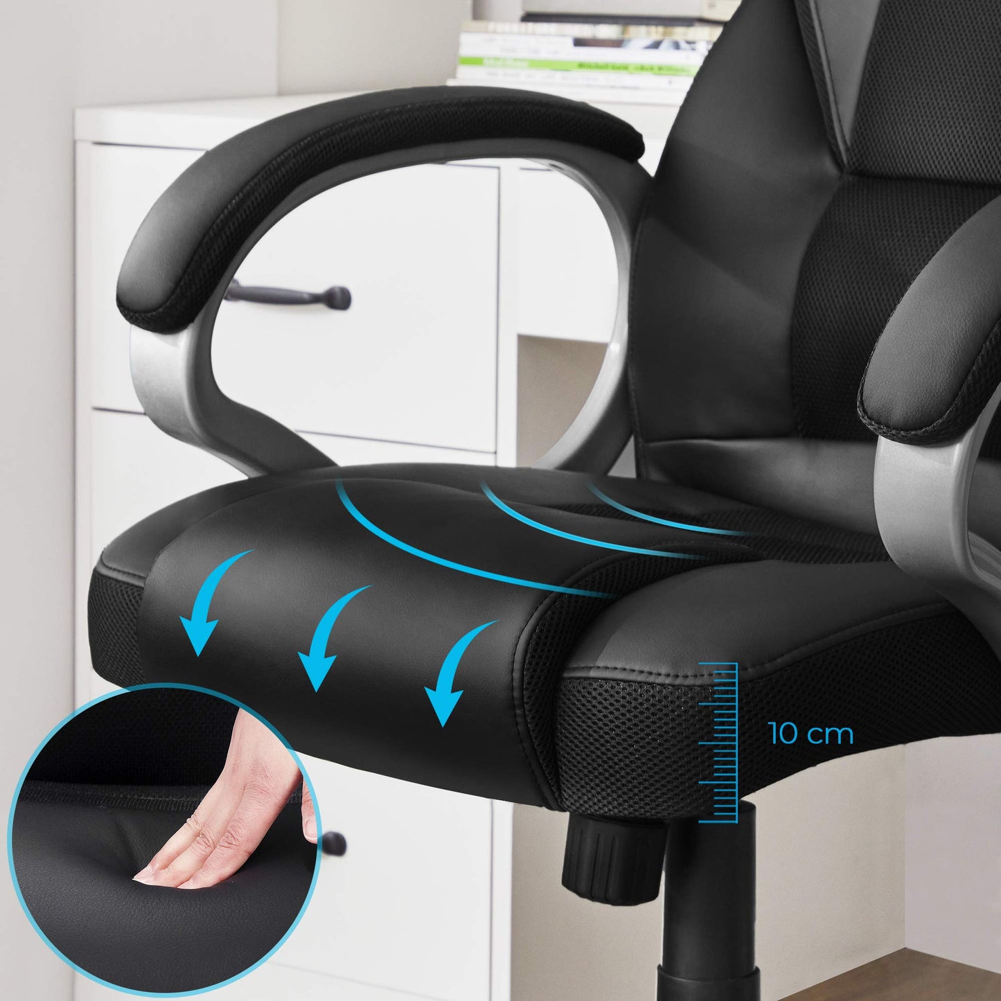 - SONGMICS Executive Office Chair | High Back | Height Adjustable | Ergonomic | Black | 73 x 70 x (112-122) cm -