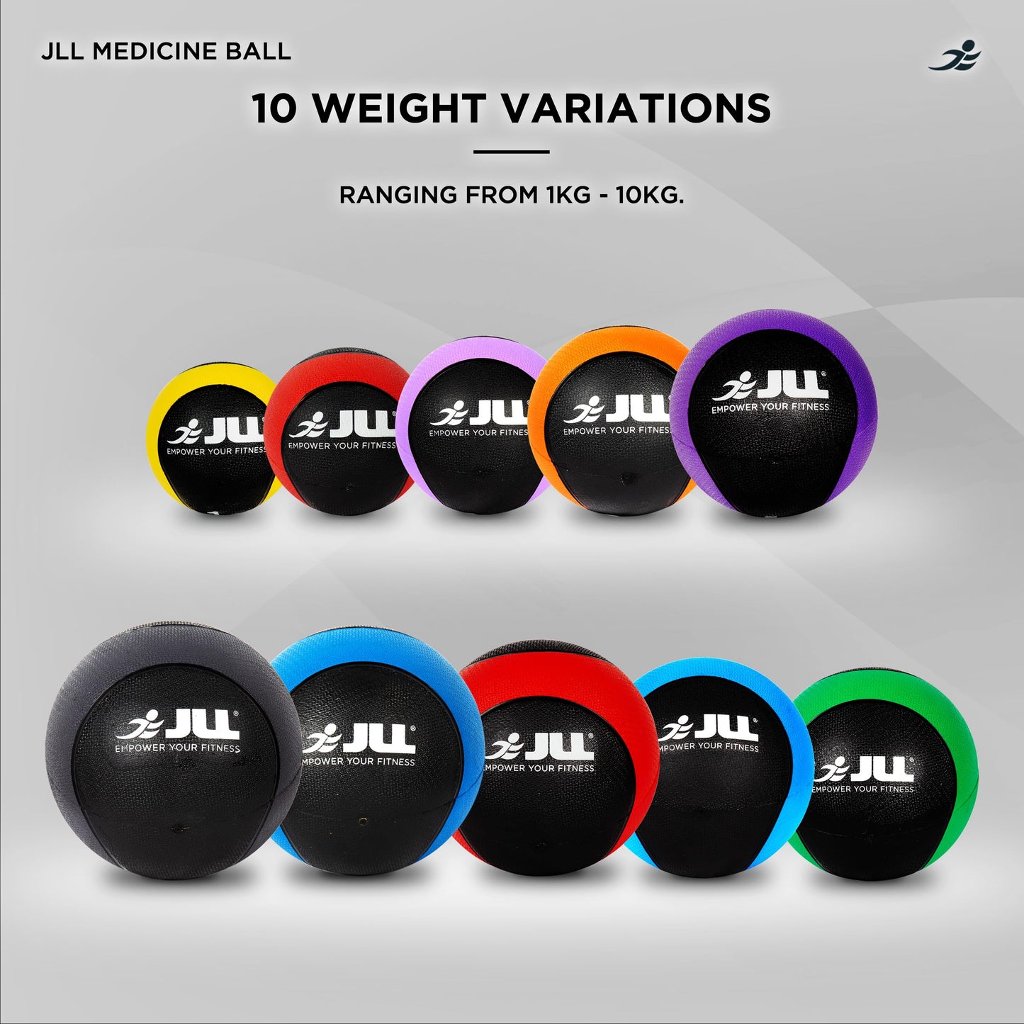 - JLL® Medicine Balls 1-10kg | Heavy Duty Rubber | Colour Coded Weights -