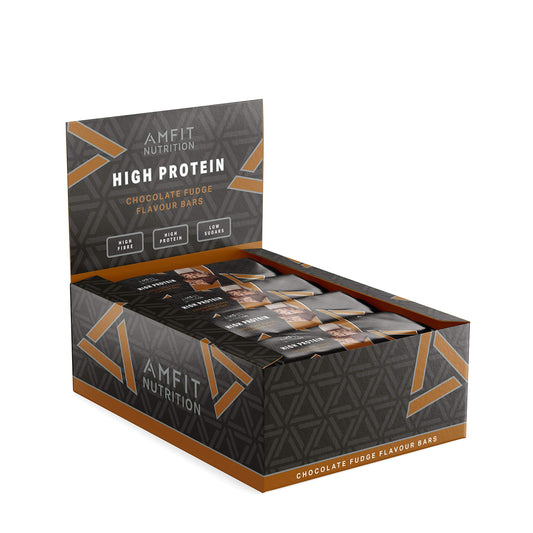 Amazon Brand - Amfit Nutrition Low Sugar Protein Bar (19.6gr Protein - 0.8gr Sugar), Chocolate Fudge Flavour, 60g, Pack of 12